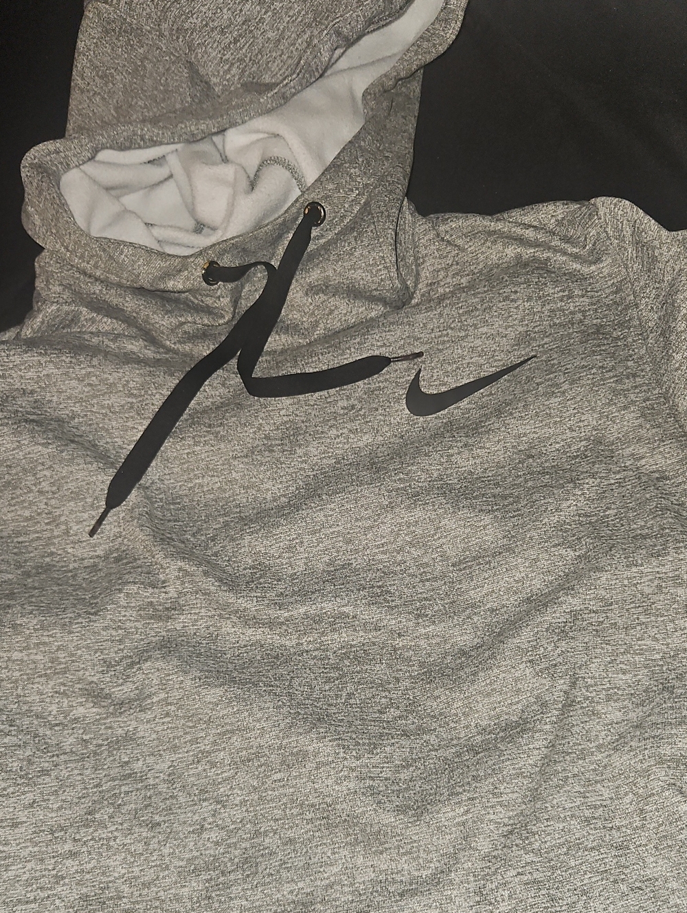 Nike Grey Heather Hoodie with Black Swoosh and Drawstrings